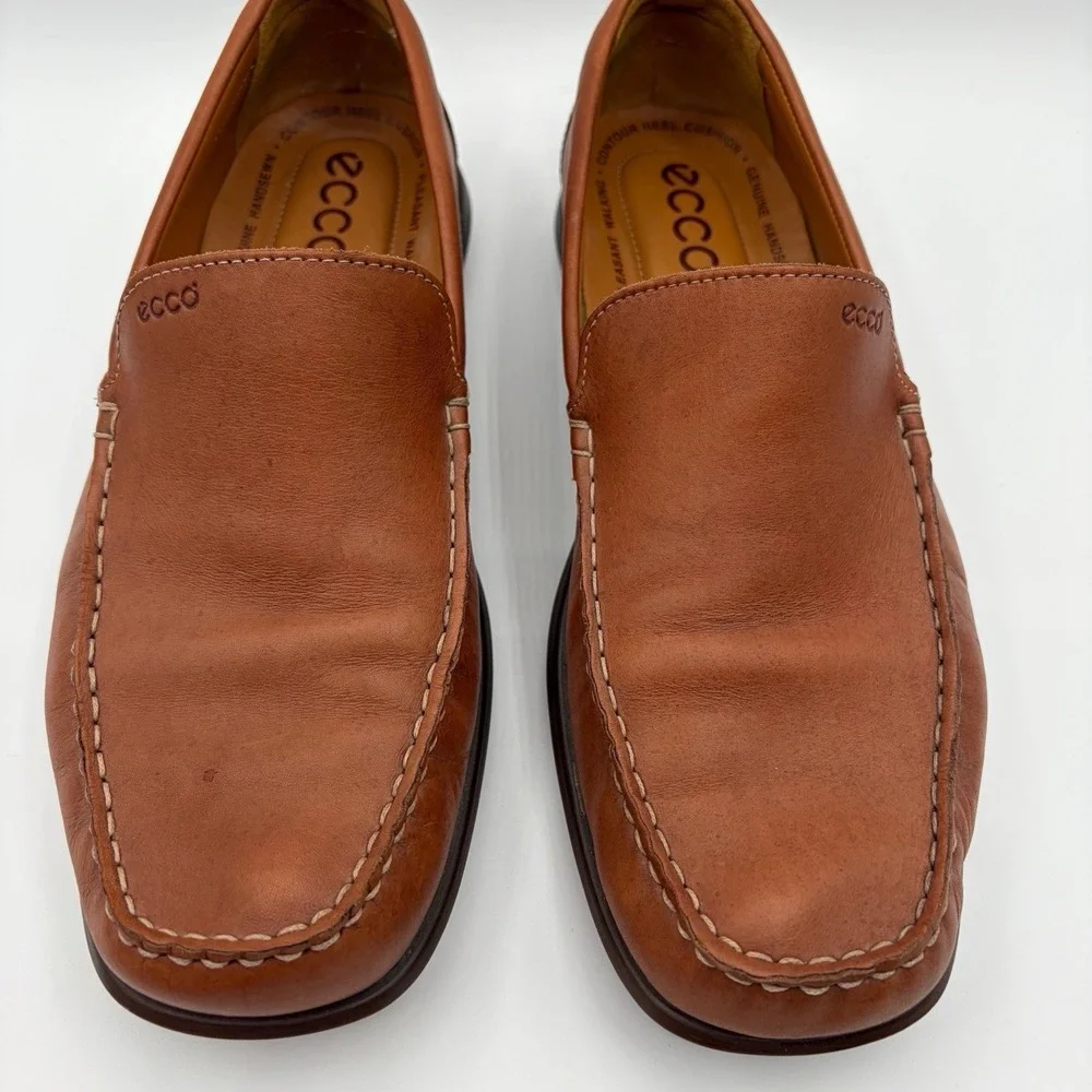 ECCO Classic Moc Driving Loafer Mens 44 Vegtable Tanned Leather Boat Shoe Cognac